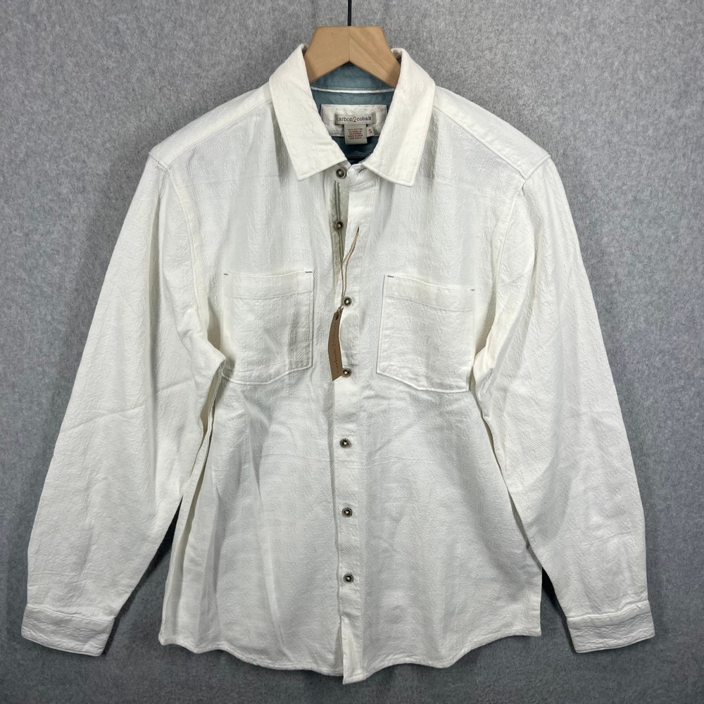 Carbon 2 Cobalt Button Down Shirt Mens S White Long Sleeve Cotton Textured NWT